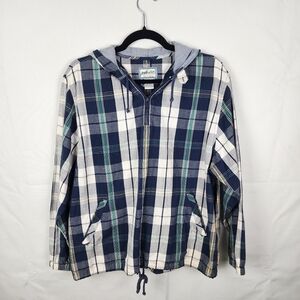 Vintage 90s Blue Plaid PENDLETON Cotton 1/4 Zip Hoodie Medium Pullover Size M